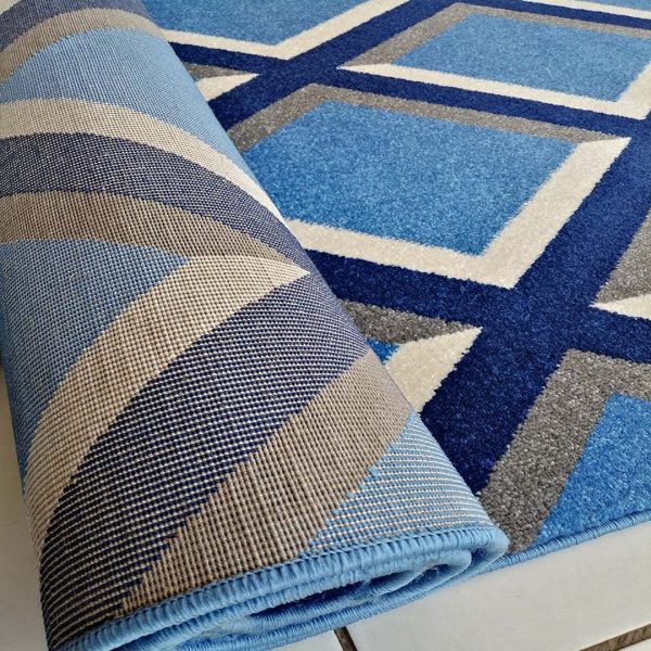 Modern Geometric Design Rug - Blue & White - Size 2m x 2,9m