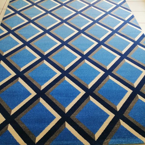 Modern Geometric Design Rug - Blue, Grey & White (Style: MGR002) - Image 2