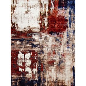 modern red blue beige rug
