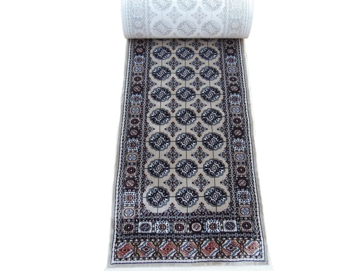 Persian Inspired Bukhara 8m Runner – Classic Beige & Red Design - Image 1