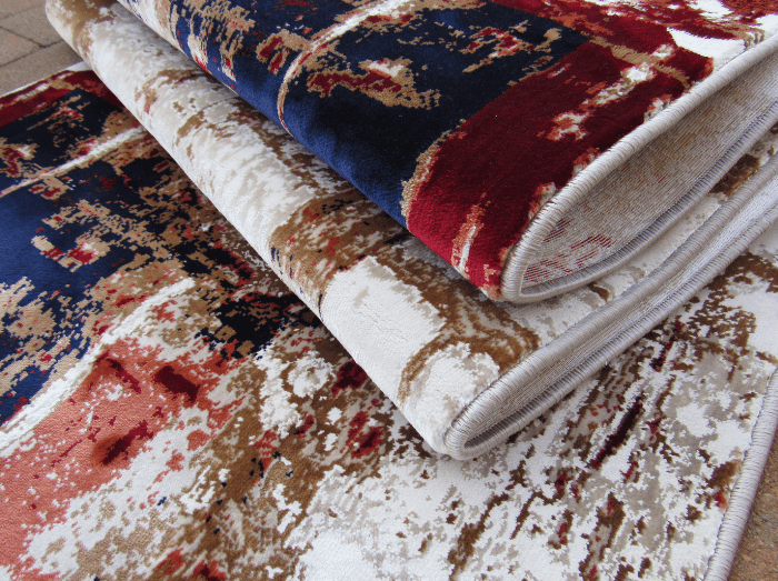 blue beige red colorful runner