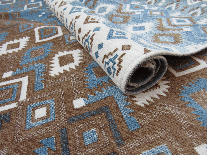 blue brown chenille rug