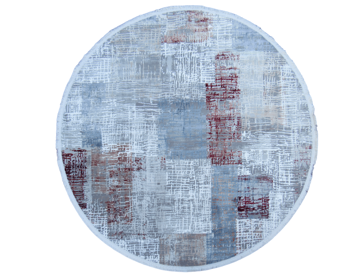 Round Rug - Grey Blue and red - BK Carpets and Rug Modern Round grey blue Red rug - BK Carpets and Rugs