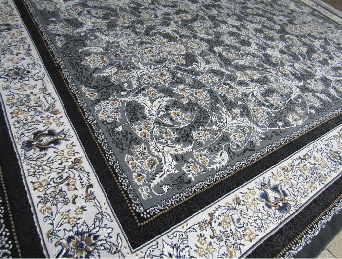 Oriental Black Grey Persian Rug Persian Classic Inspired Premium Isfahan Rug- Grey & Black Design (Style: PR079) - Image 5
