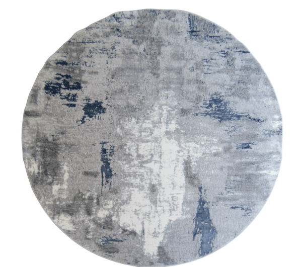 Modern Abstract Rug - Grey - Blue - White - Round Area Rug