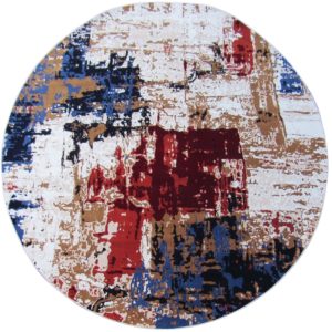 Round Rug - Modern Red Blue and Beige