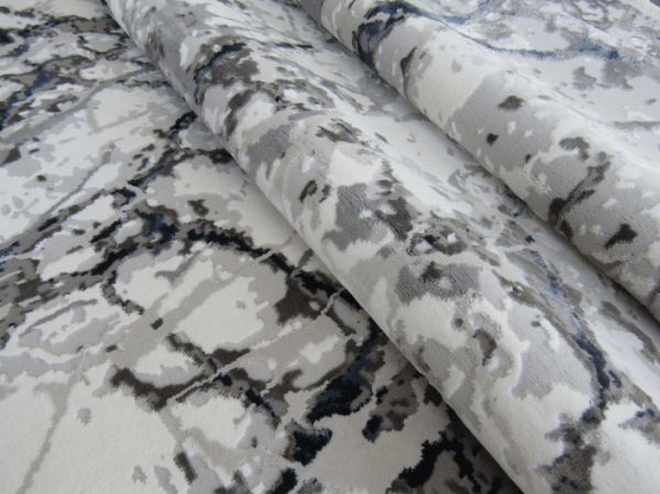 Grey White Blue Area Rug