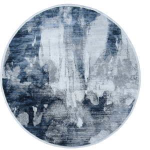 Round Rug - Blue - Grey White
