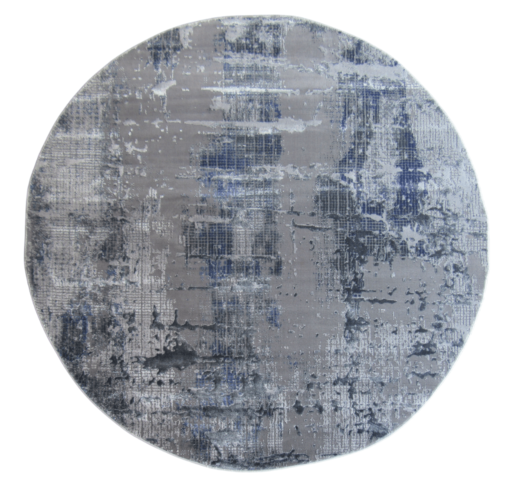 Round Rug - Blue Grey Textured Rug Round Rug - Dark Grey - Blue Soft Rug