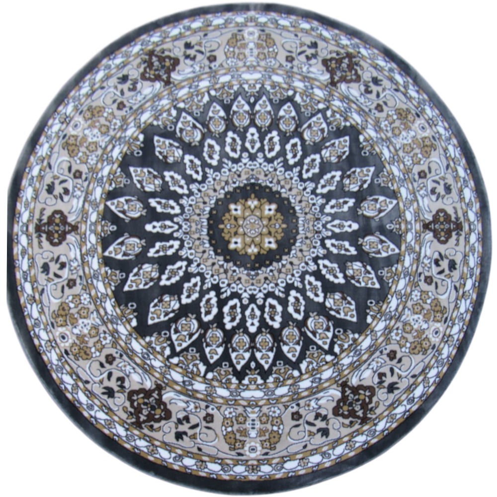 Premium Grey Persian Round Rug - BK Carpets and Rugs. Persian Round Premium Rug - Grey - White - 2m x 2m Round Rug