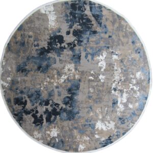 Round Turkish Rug - Brown Grey White Blue