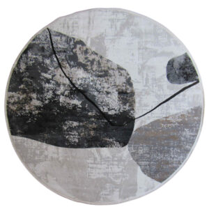 Dark Bumble Round Rug - Charcoal Grey - Light Grey and White