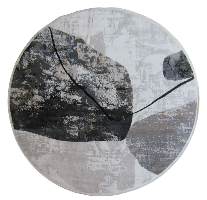 Dark Bumble Round Rug - Charcoal Grey - Light Grey and White