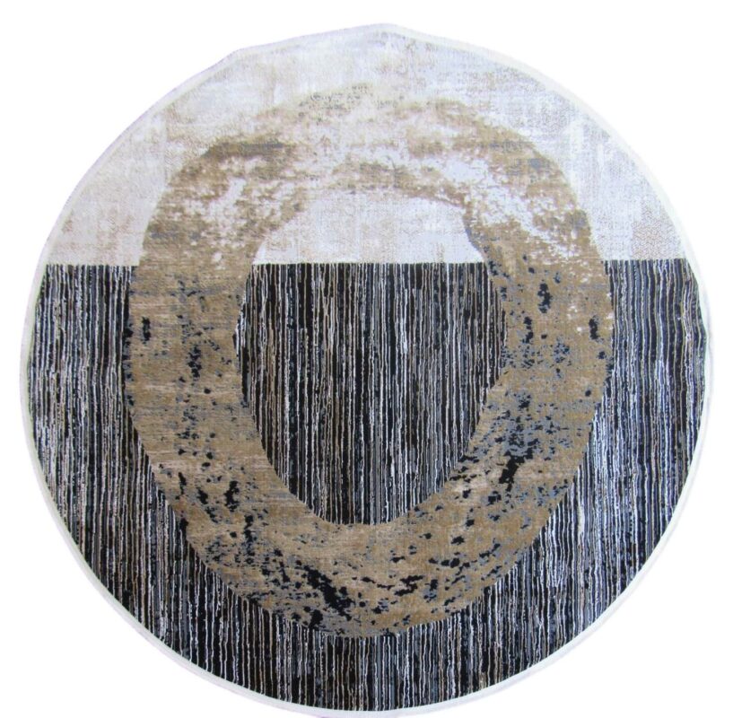 Modern Round Rustic Brown Charcoal Rug