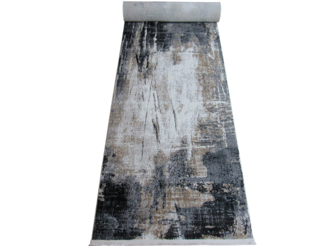 Modern 4m Abstract Passage runner - Black Grey - beige