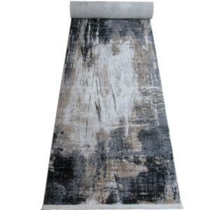 Modern 4m Abstract Passage runner - Black Grey - beige