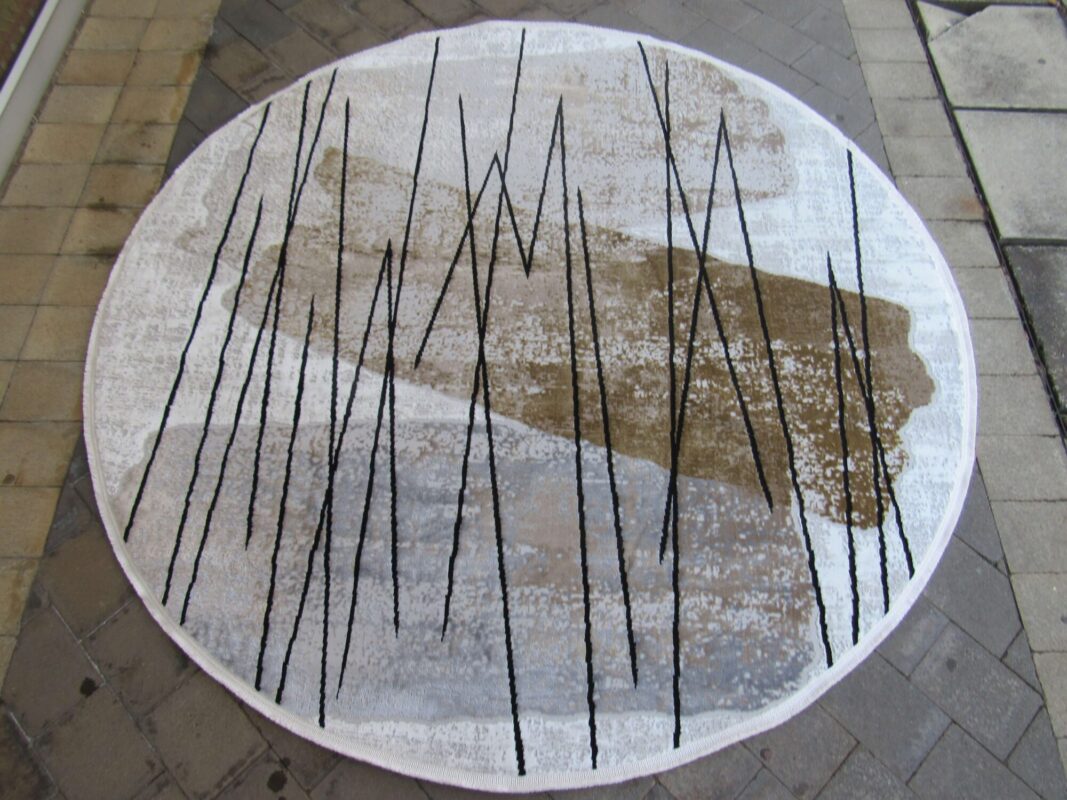 round modern rug - Light Grey - Black