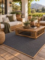 Busk Black wool rug styled in a room setting