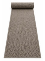 Linen Wool wool runner rug rolled up on a white background