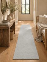 Natural Flair Pampas Grey wool runner rug styled in a hallway