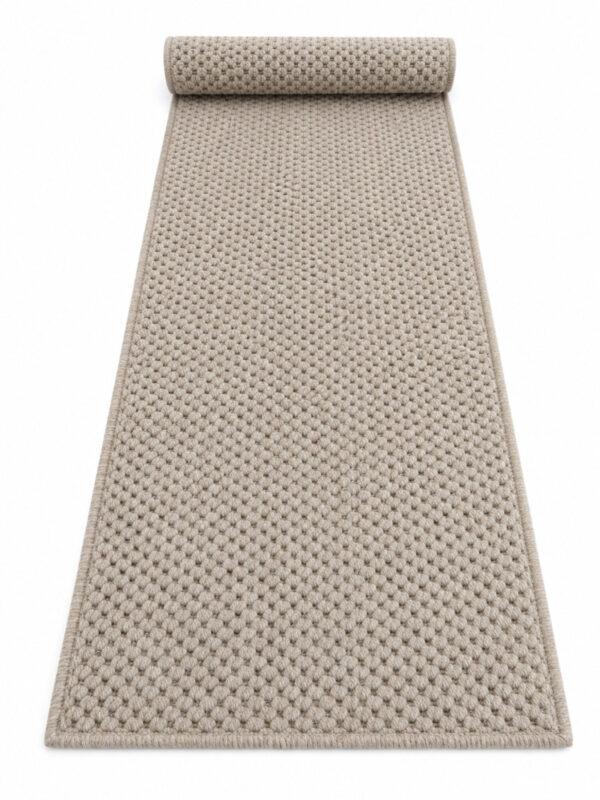Wool Cotton wool runner rug rolled up on a white background