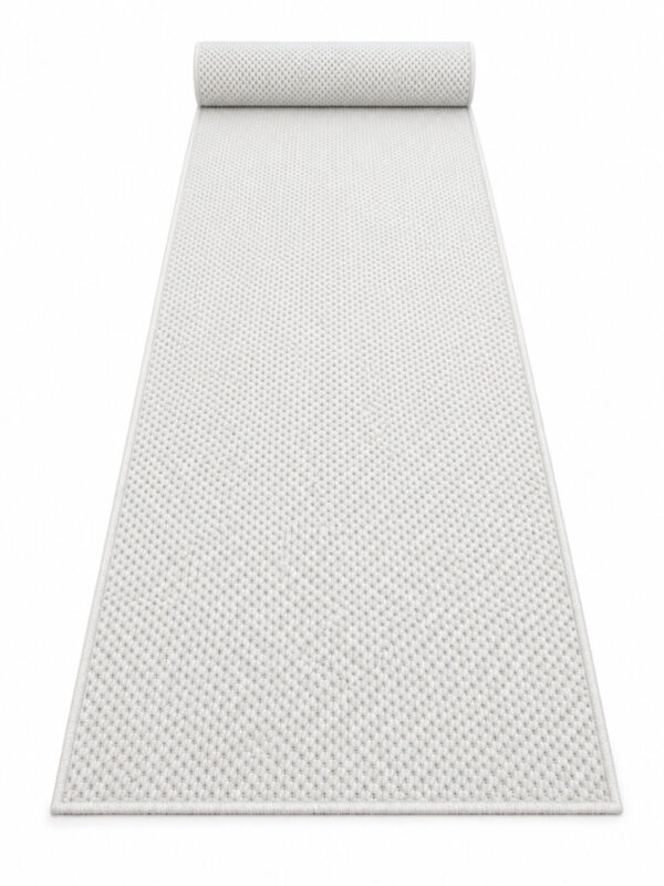Wool Fleece White wool runner rug rolled up on a white background