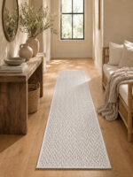 Wool Weave Herringbone wool runner rug styled in a hallway