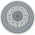 Persian Round Rug - White - Blue