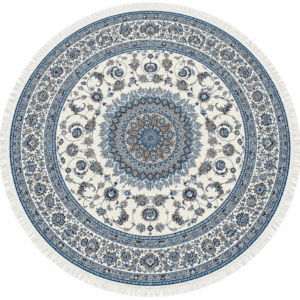 Persian Round Rug - White - Blue