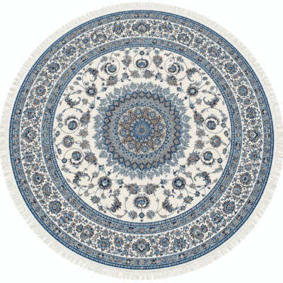 Persian Round Rug - White - Blue