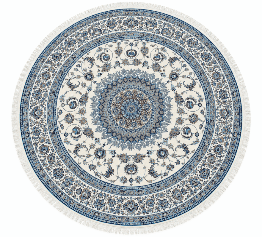 Persian Round Rug - White - Blue
